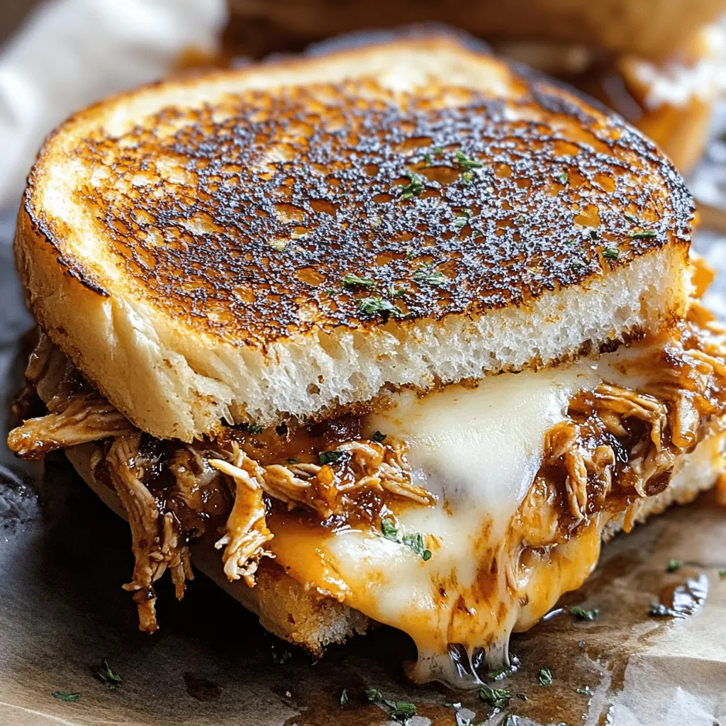 Get ready for a gooey delight with this BBQ Chicken Grilled Cheese! Perfectly melted cheese meets tender BBQ chicken, all sandwiched between crisp, buttery bread. This quick and tasty recipe is a crowd-pleaser for lunch or dinner. Save it for your next cozy meal or casual get-together!