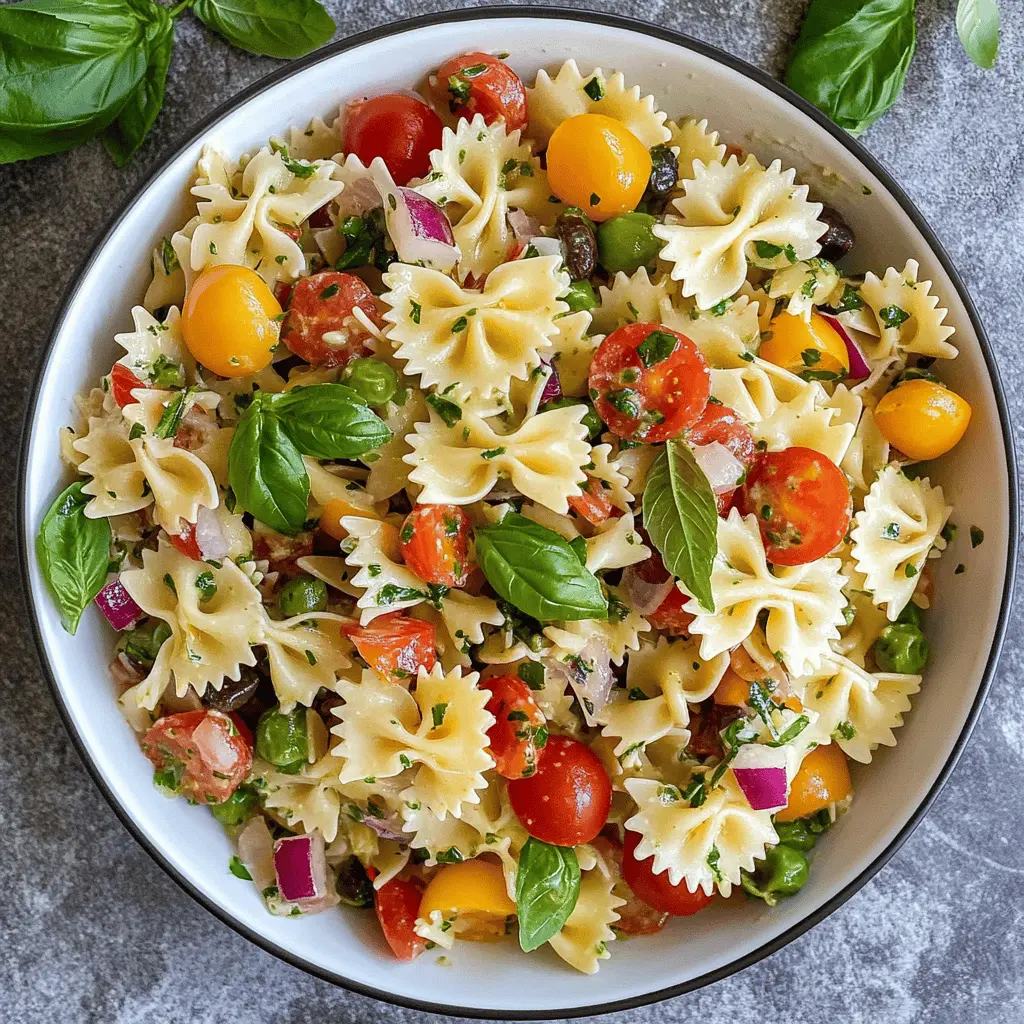 Brighten up your meals with this delightful Bow Tie Pasta Salad! Featuring colorful veggies and a tangy dressing, each bite is full of flavor. Perfect for picnics, barbecues, or meal prep, this dish is as versatile as it is tasty. Save this recipe now to impress your friends and family at your next gathering!