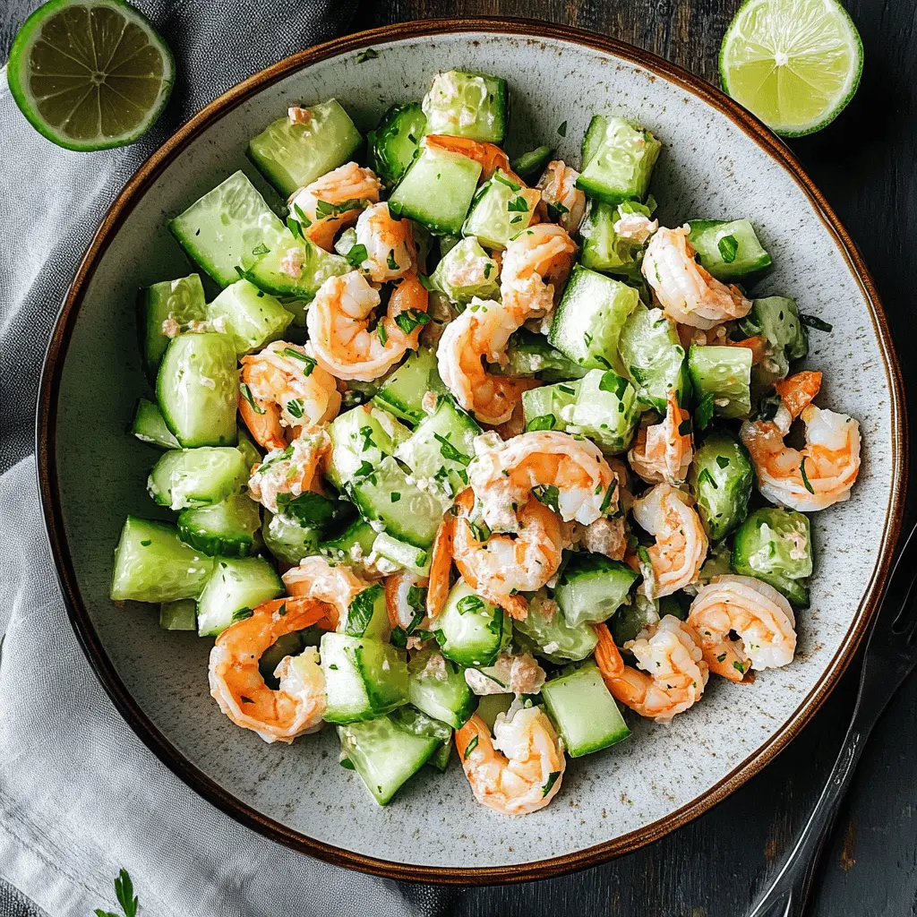 Fresh and vibrant, this Cucumber Shrimp Salad is a perfect blend of crispy cucumbers and tender shrimp tossed in a zesty dressing. Ideal for summer gatherings or a light lunch, it's both refreshing and satisfying. Don't forget to save this recipe for your next picnic or family get-together! Enjoy a taste of the sea with every bite!