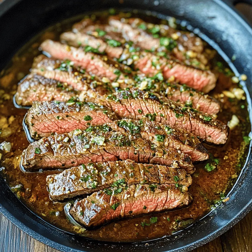 This Garlic Butter Skillet Flank Steak is a must-try for any steak lover! Juicy, tender, and bursting with flavor, it's cooked to perfection in a hot skillet with a rich garlic butter sauce. Perfect for a special dinner or a weekend cookout. Save this recipe for a delicious meal that’s sure to impress your family and friends!