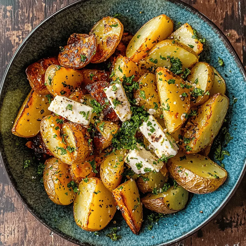 These Greek Roasted Potatoes are the perfect side dish! Tossed in olive oil, garlic, and herbs, they are crispy on the outside and fluffy inside. Ideal for family dinners, holiday gatherings, or BBQs. Save this recipe now to impress your loved ones with a flavorful twist on a classic favorite!