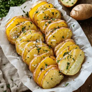 These delicious sliced baked potatoes are the perfect side dish! Crispy on the outside and fluffy on the inside, they make a great companion to any meal. Topped with your favorite seasonings and herbs, these potatoes offer a burst of flavor in every bite. Save this recipe for your next family dinner or gathering; everyone will love them!