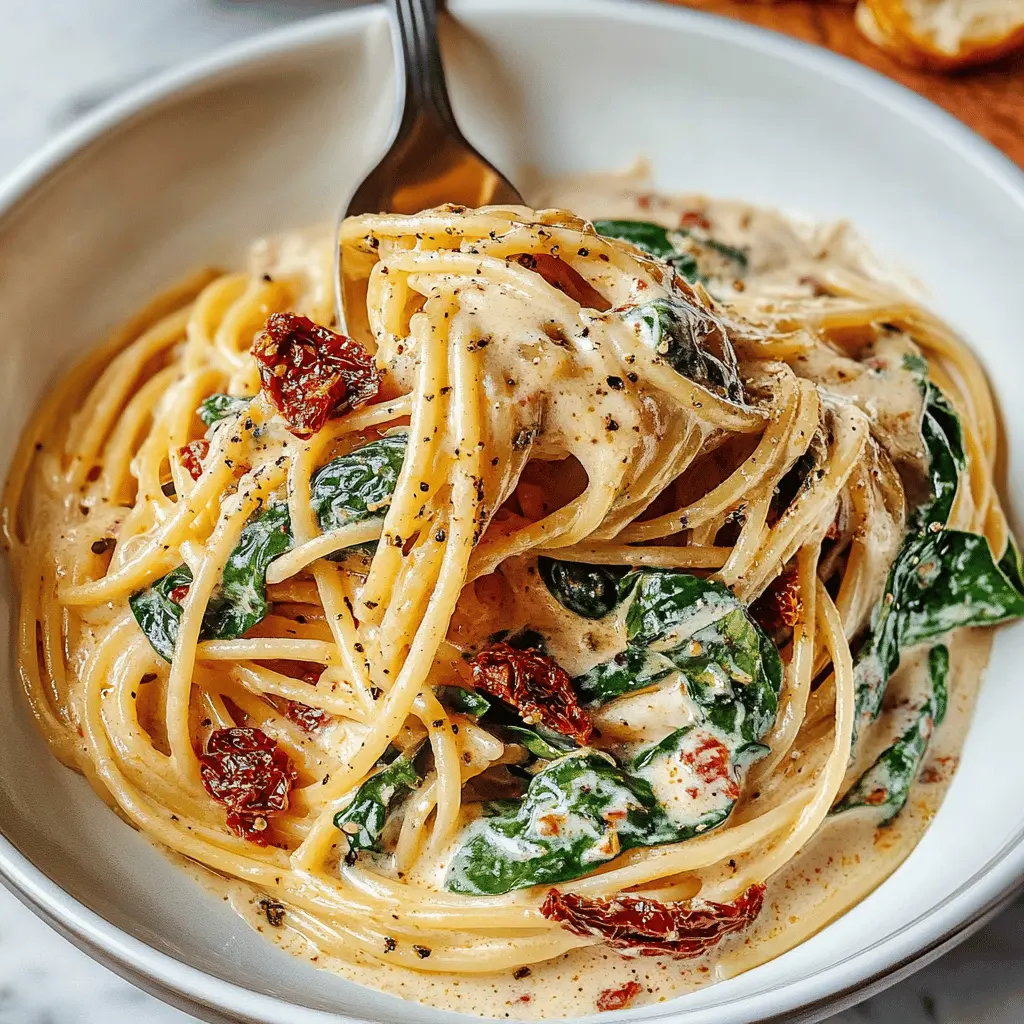 Easy Spaghetti and Spinach with Creamy Sun-Dried Tomato Sauce