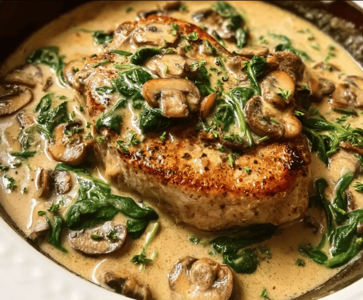 Easy Creamy Spinach Mushroom Pork Chops Recipe