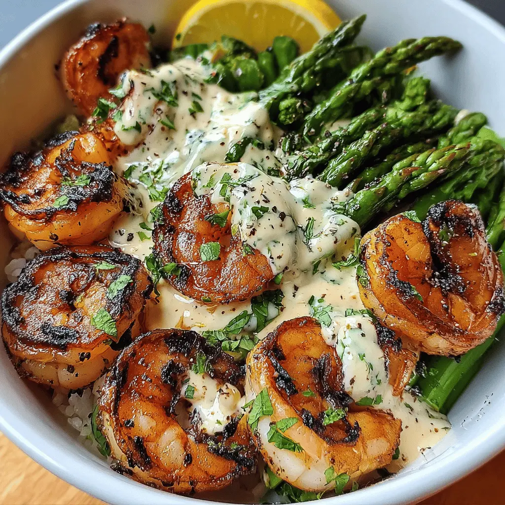 Easy Grilled Shrimp Bowl with Asparagus and Garlic Sauce