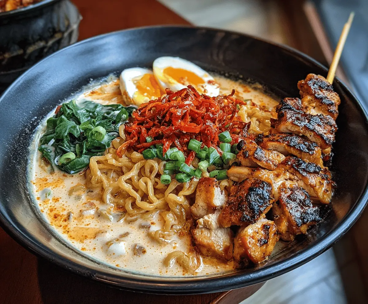 Fiery Chicken Ramen with Creamy Garlic Sauce Recipe