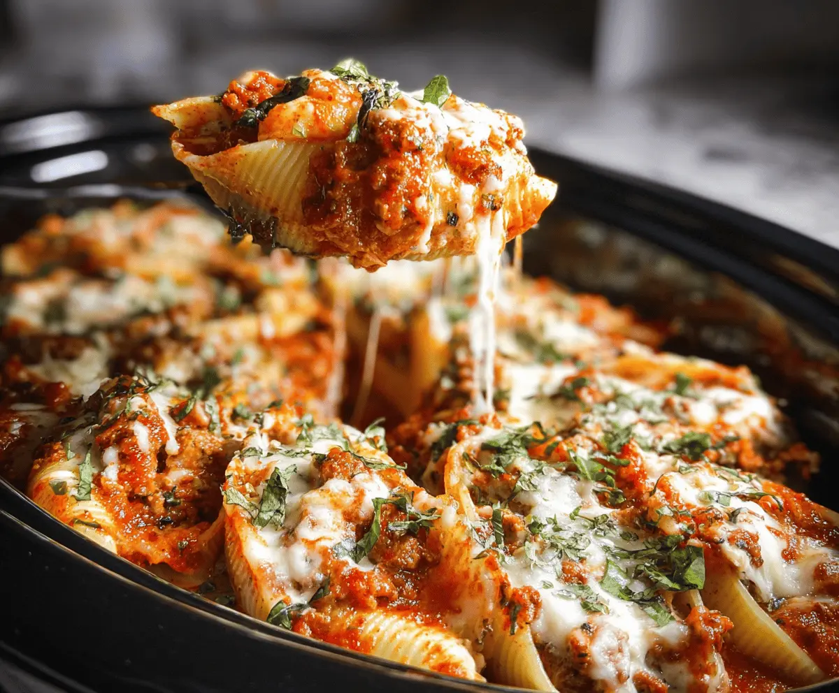 Easy Slow Cooker Stuffed Shells with Meat Sauce