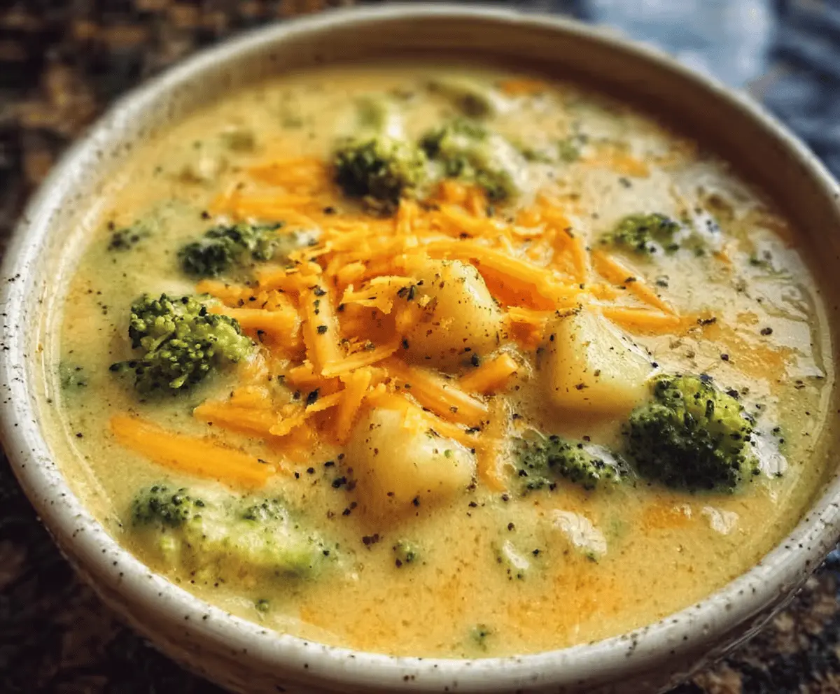Easy Crock Pot Potato Broccoli Cheddar Soup Recipe