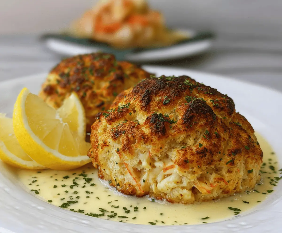 Crab Stuffed Cheddar Bay Biscuits with Lemon Butter Sauce