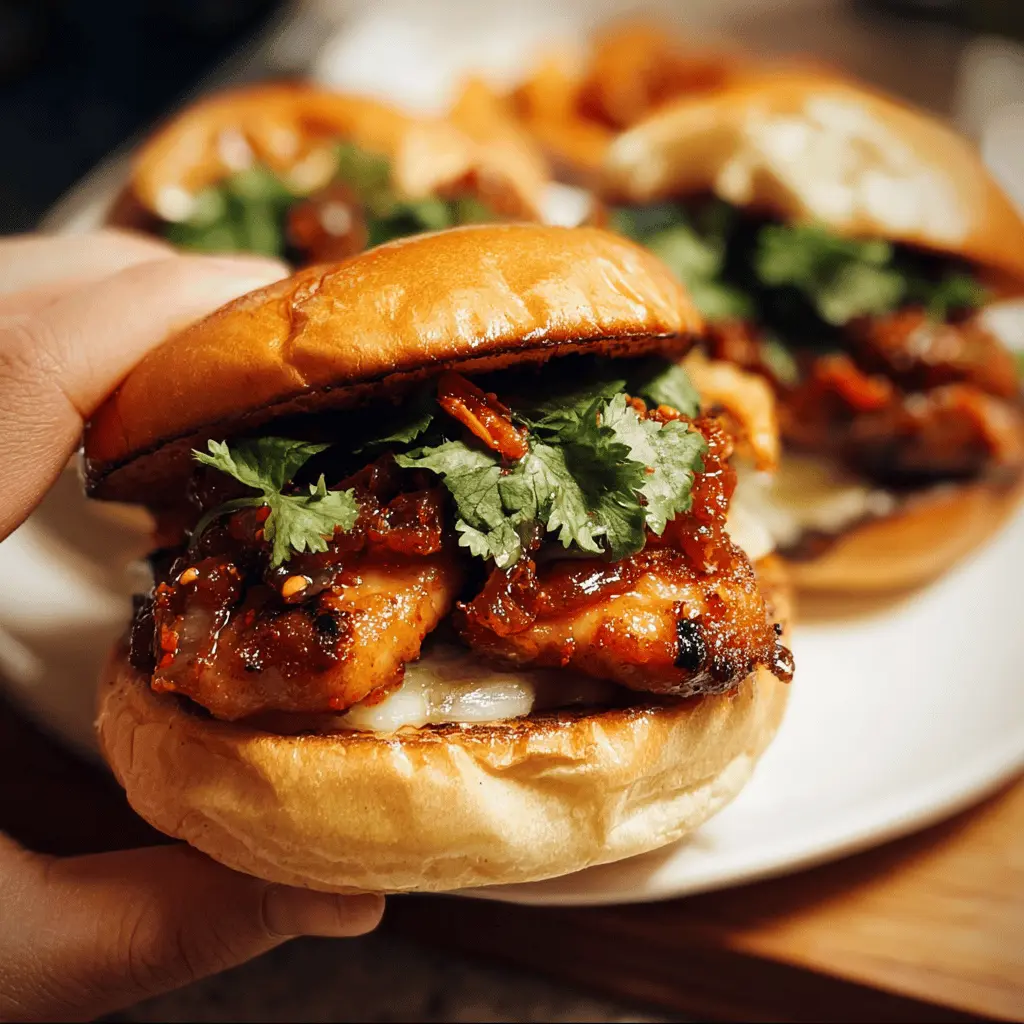 Gochujang Chicken Burgers with Spicy Kimchi Bacon Jam