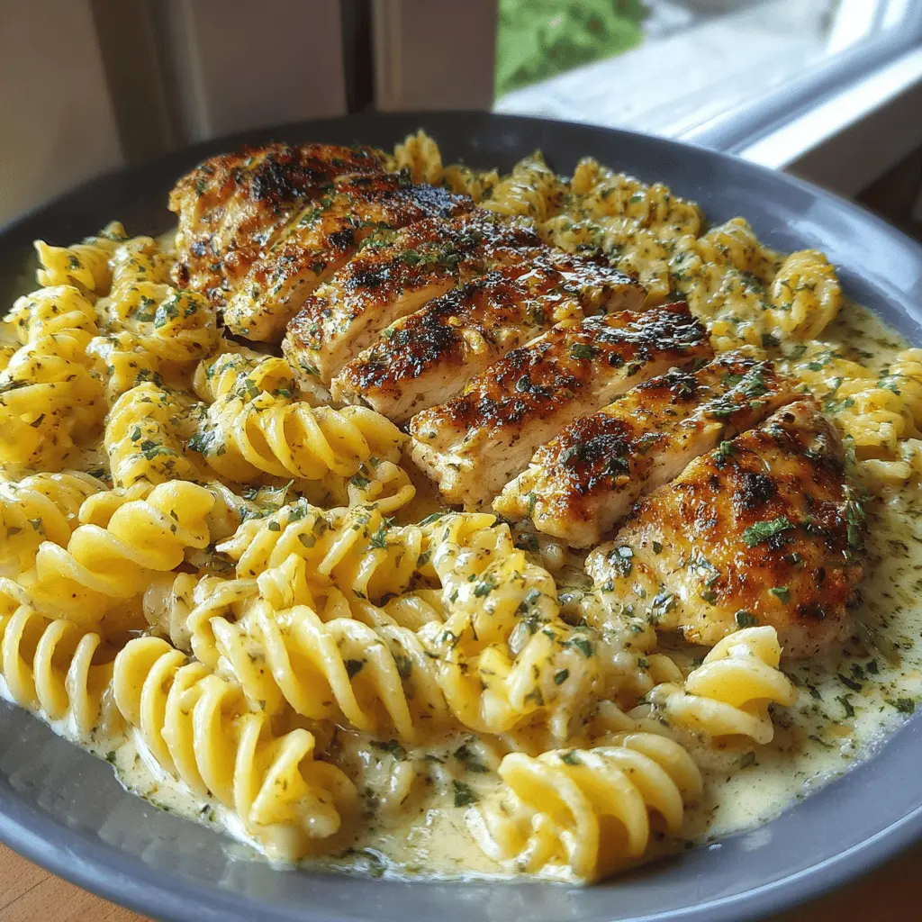 Creamy Garlic Parmesan Chicken with Cheesy Twisted Pasta