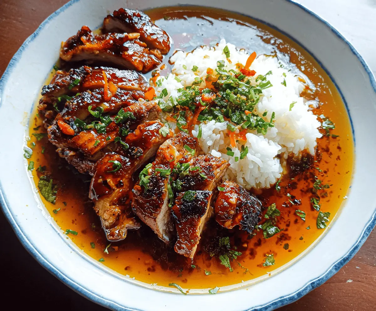 Caramelized Soy Chicken in Garlic Ginger Broth with Rice