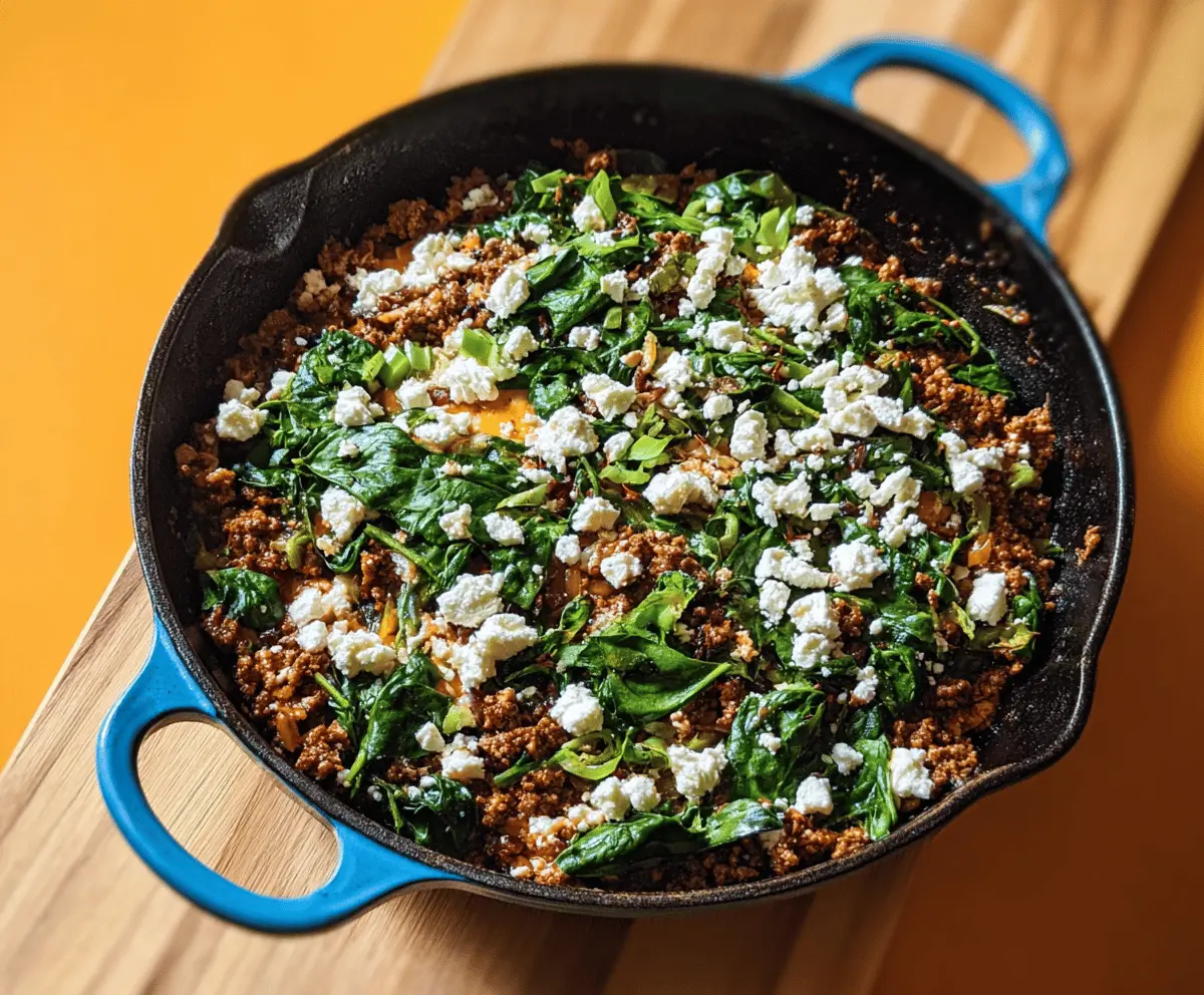 Easy Ground Beef and Spinach Skillet with Feta