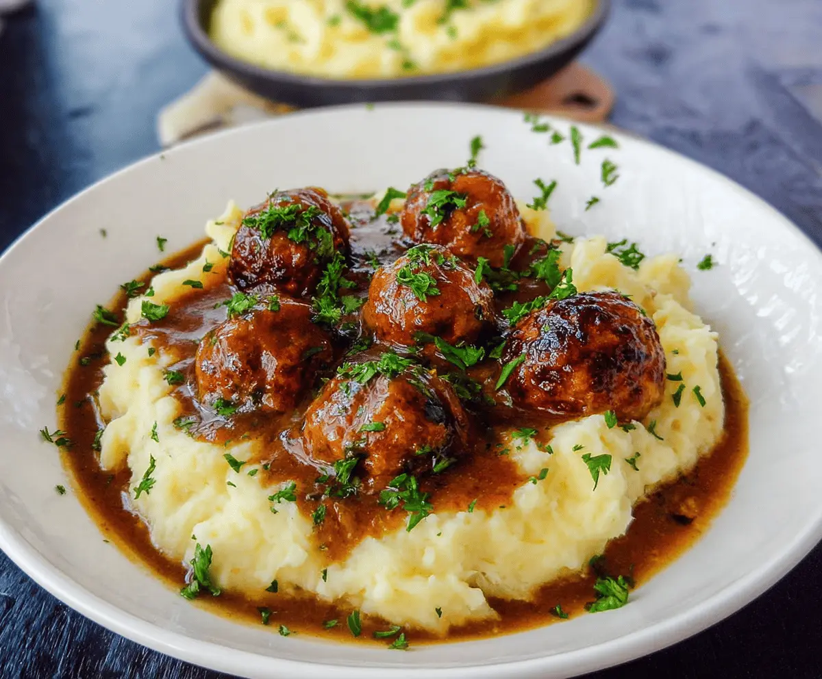 Classic Salisbury Meatballs with Creamy Mashed Potatoes Recipe