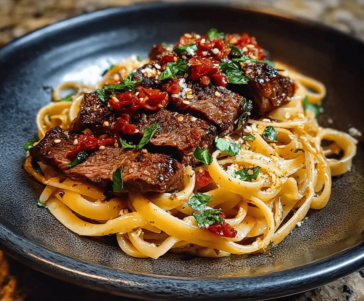Sweet and Spicy Garlic Steak Pasta Recipe