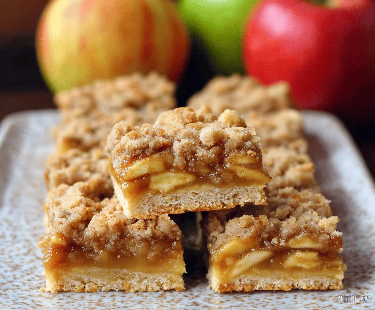 Delicious Apple Crisp Shortbread Bars topped with caramelized apple slices and crunchy streusel, ready to enjoy as a sweet dessert