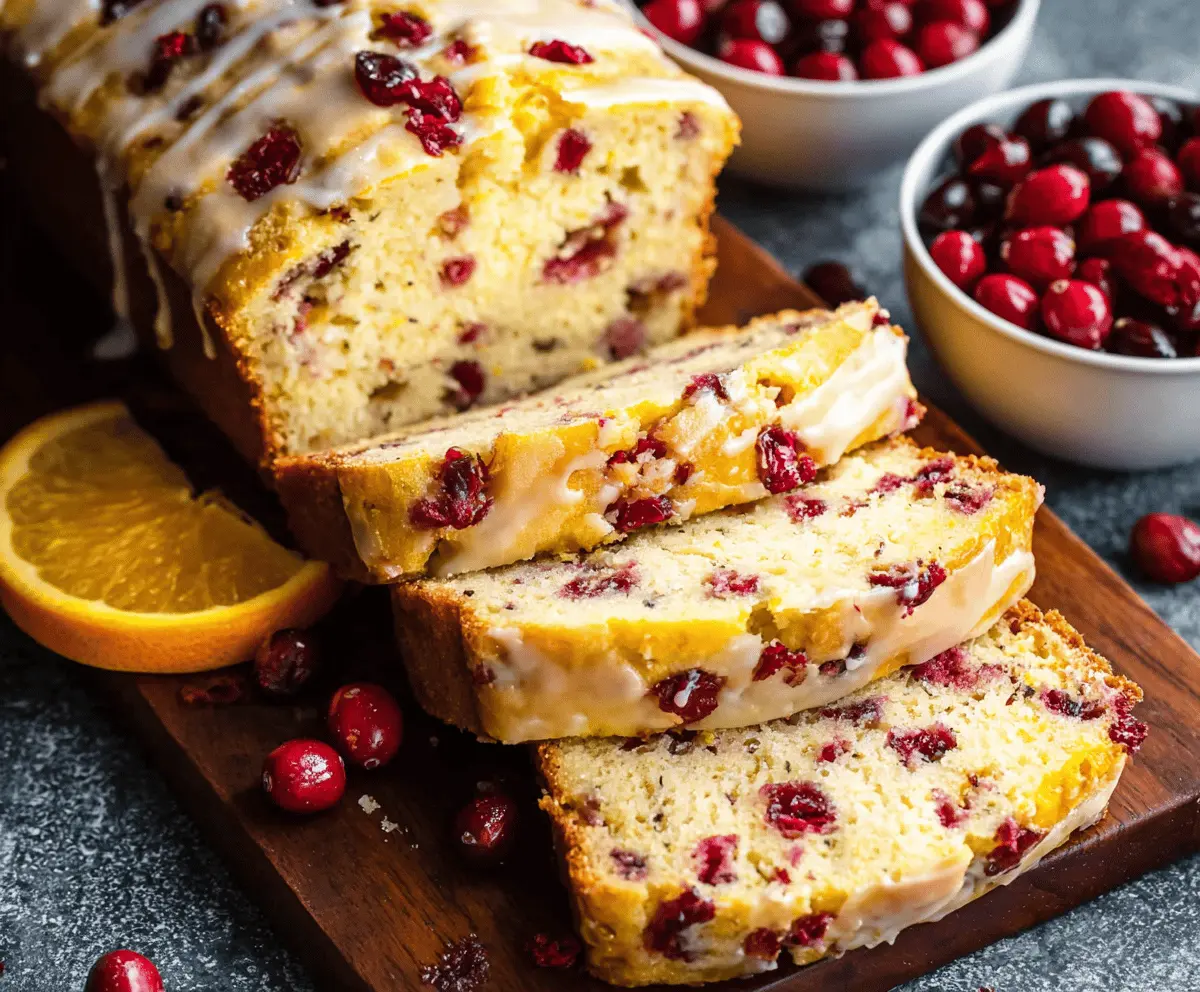 Delicious homemade cranberry orange bread with fresh cranberries and orange zest, perfect for holiday baking