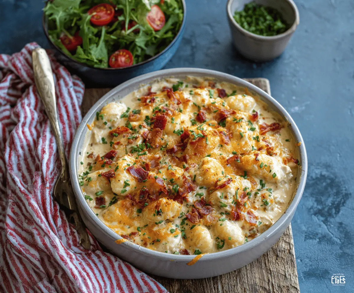 Creamy Crack Chicken Gnocchi dish with tender chicken, melted cheese, and fluffy gnocchi in a rich, savory sauce
