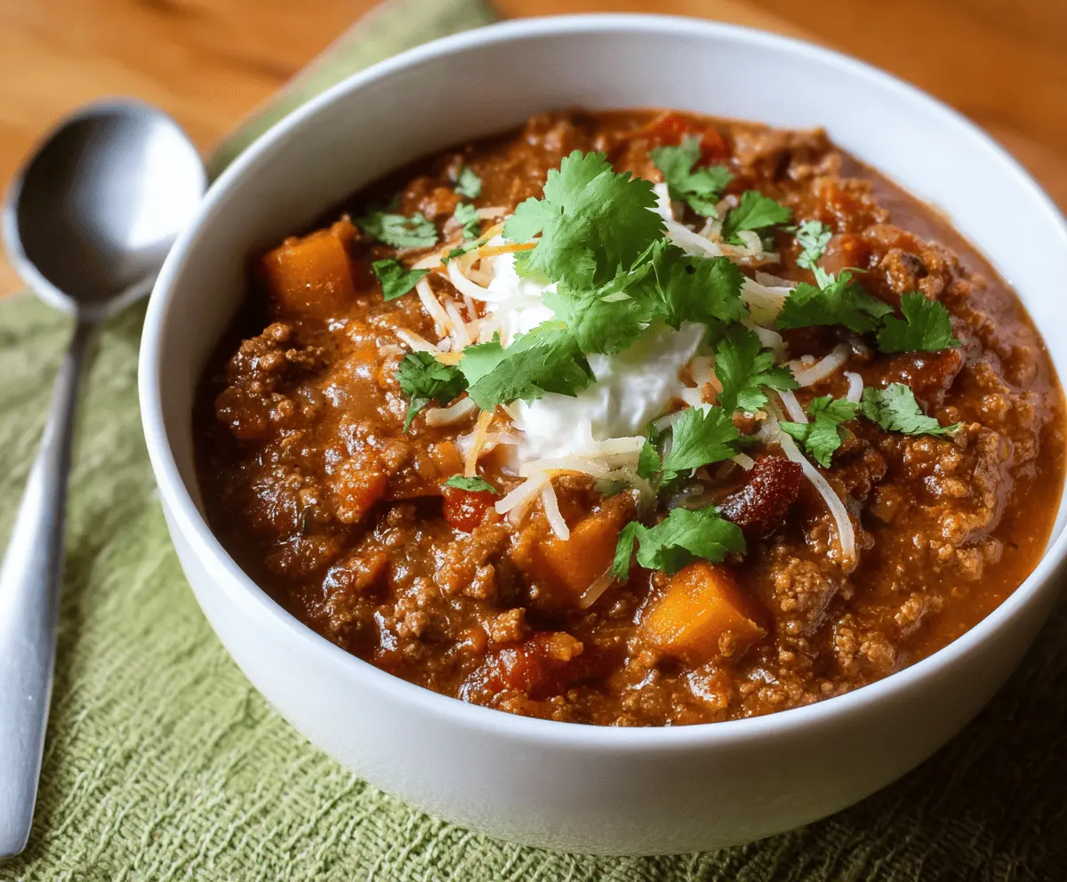 Delicious freezer-friendly chili in a bowl topped with shredded cheese and fresh herbs, perfect for quick and easy meal prep