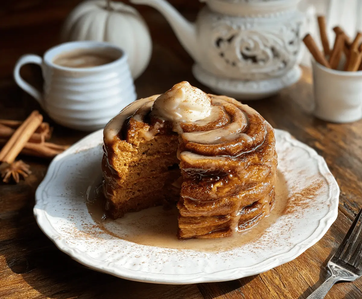 Pumpkin Cinnamon Roll Pancakes