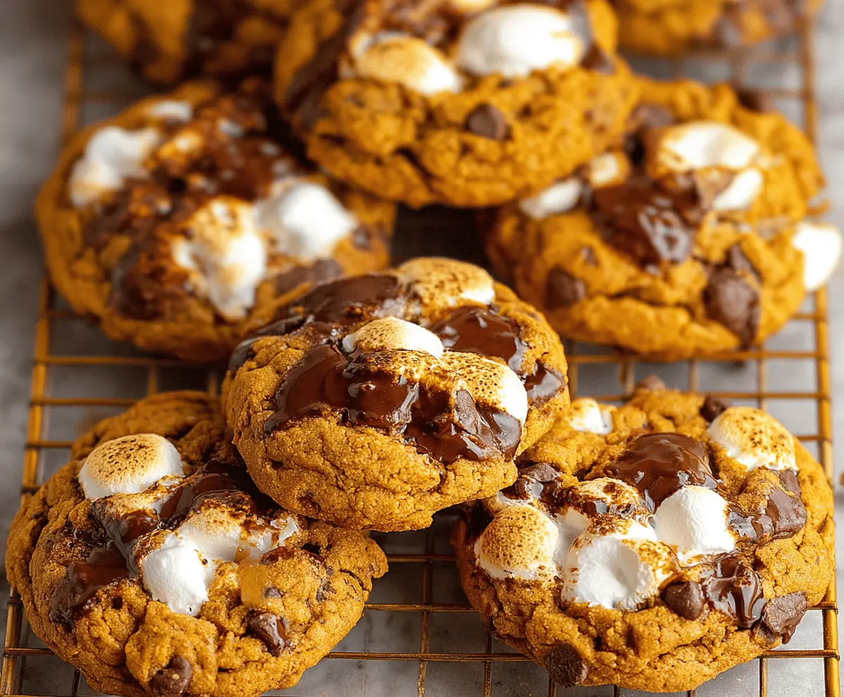 Delicious Pumpkin S'mores Cookies topped with melted chocolate and marshmallows, perfect for fall desserts.