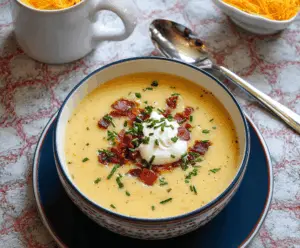 Creamy Yukon Gold Potato Soup garnished with fresh herbs and served in a bowl, perfect for a comforting and hearty meal.