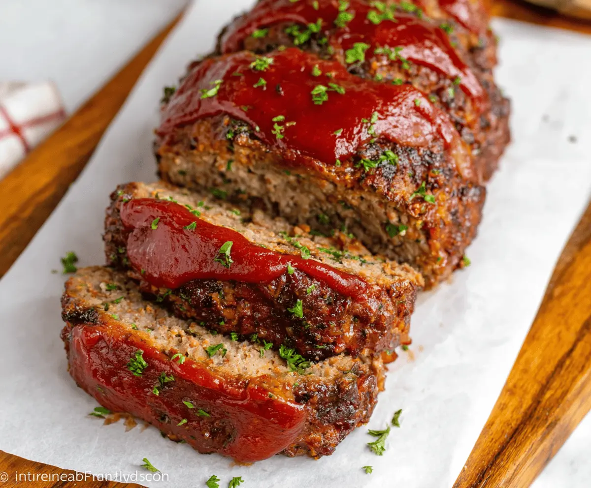 Delicious homemade air fryer meatloaf served on a plate with fresh vegetables, showcasing a juicy and flavorful dinner option