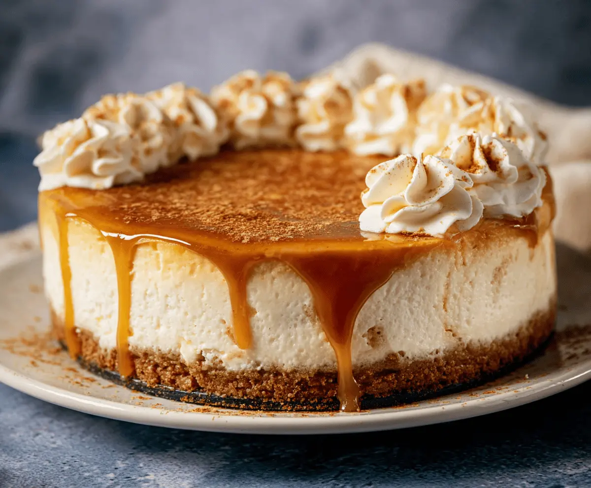 Delicious apple cider cheesecake garnished with fresh apple slices and cinnamon for a perfect fall dessert.
