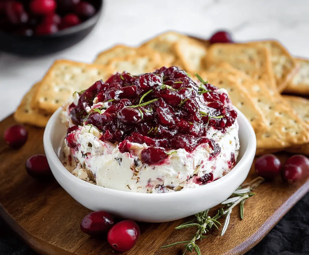 Cream Cheese Cranberry Dip served with fresh fruits and crackers for a festive appetizer.