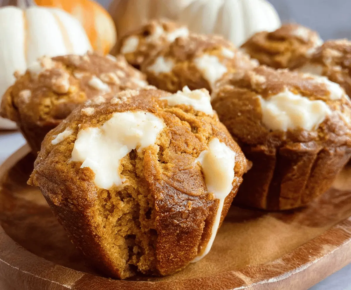 Delicious healthy pumpkin cream cheese muffins topped with a sprinkle of cinnamon and fresh pumpkin seeds, perfect for a fall breakfast or snack.