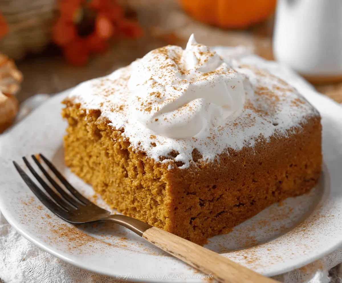 Delicious homemade Pumpkin 3 Ingredient Cake with moist texture and festive flavor, perfect for fall desserts.