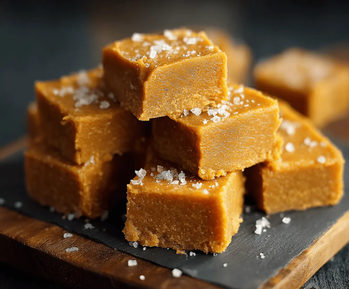 Creamy pumpkin peanut butter fudge topped with chopped nuts and a swirl of peanut butter, perfect for fall desserts.