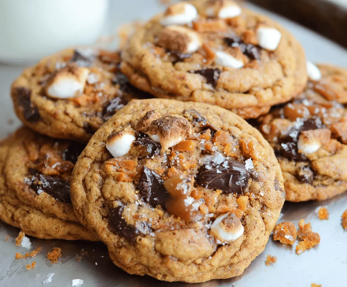 Delicious homemade Pumpkin Toffee Cookies with caramelized toffee bits and warm fall spices on a rustic wooden surface