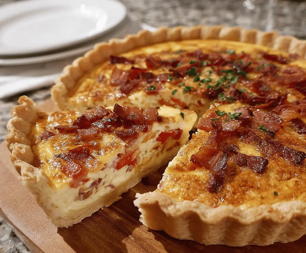Savory bacon and melted cheese in a delicious homemade quiche recipe