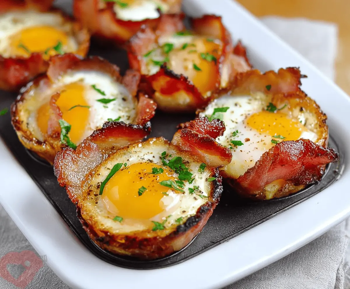 Delicious bacon egg breakfast cups baked to perfection in a muffin tin.