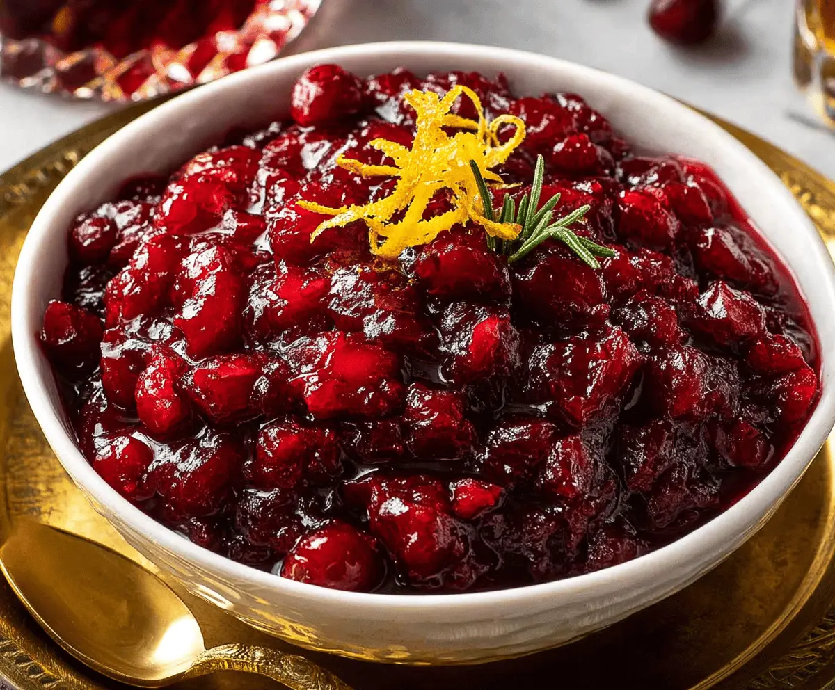 Delicious bourbon cranberry sauce served in a bowl, perfect for holiday celebrations