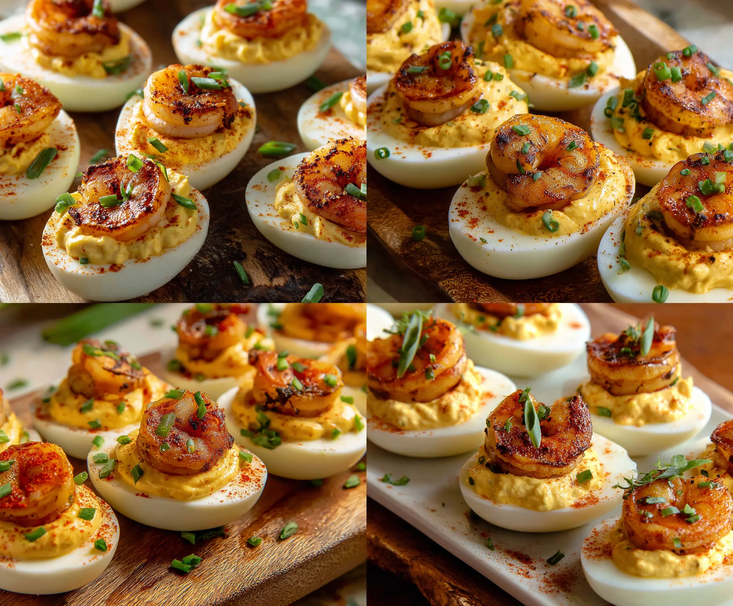 Delicious Cajun Shrimp Deviled Eggs garnished with fresh herbs, perfect for appetizers.