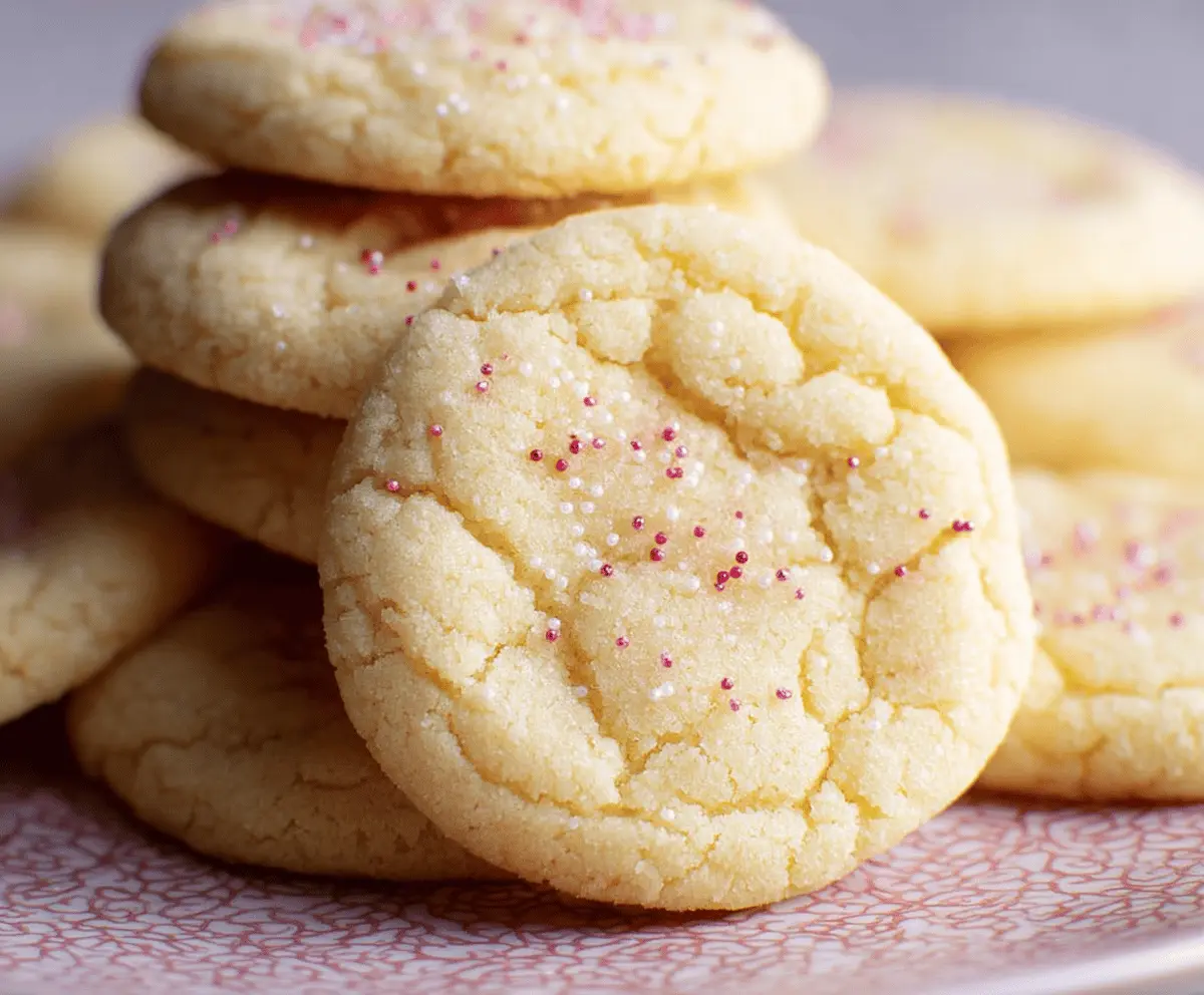 Delicious chewy drop sugar cookies fresh out of the oven with golden edges.