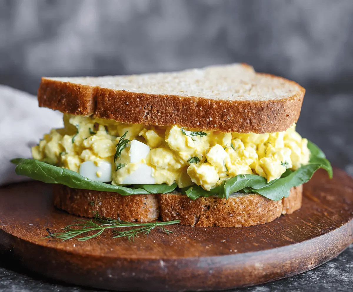 Delicious classic egg salad sandwich made with creamy eggs and fresh bread