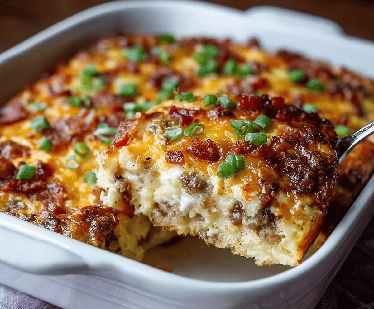 Delicious Crack Breakfast Casserole with eggs, cheese, and breakfast meats in a baking dish