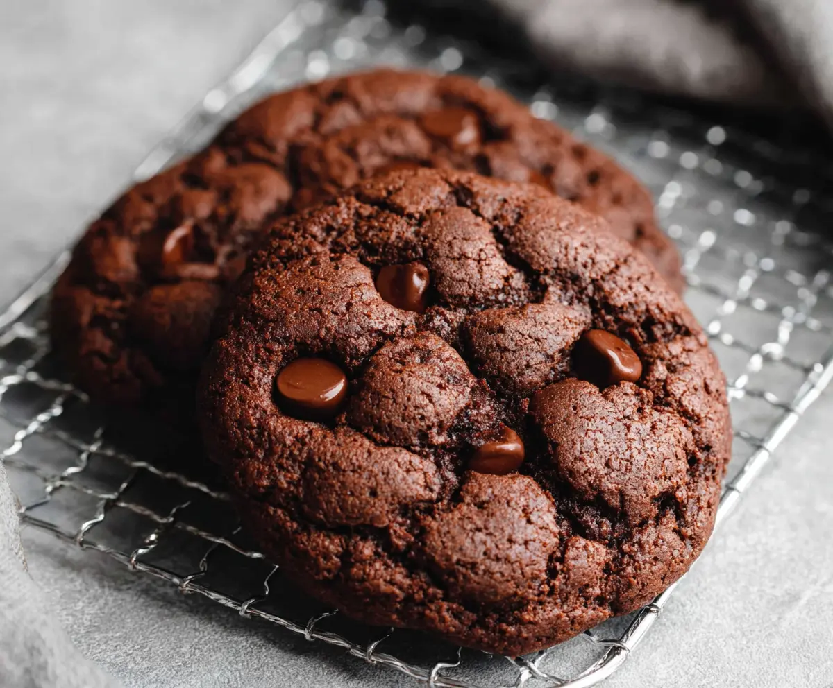 Delicious double chocolate chip cookies with gooey chocolate chunks and sweet aroma