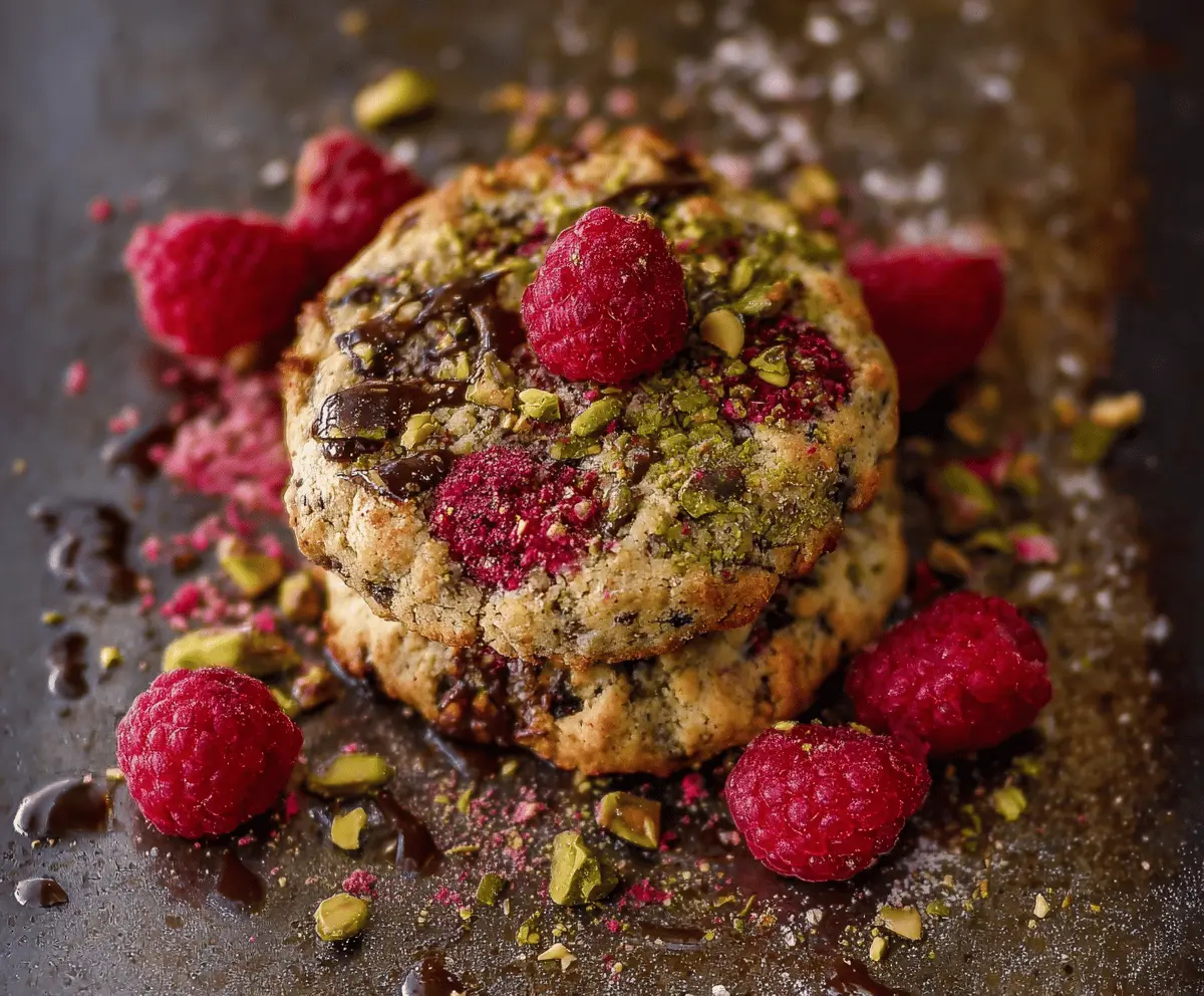 Delicious raspberry and pistachio cookies on a plate, perfect for dessert lovers.