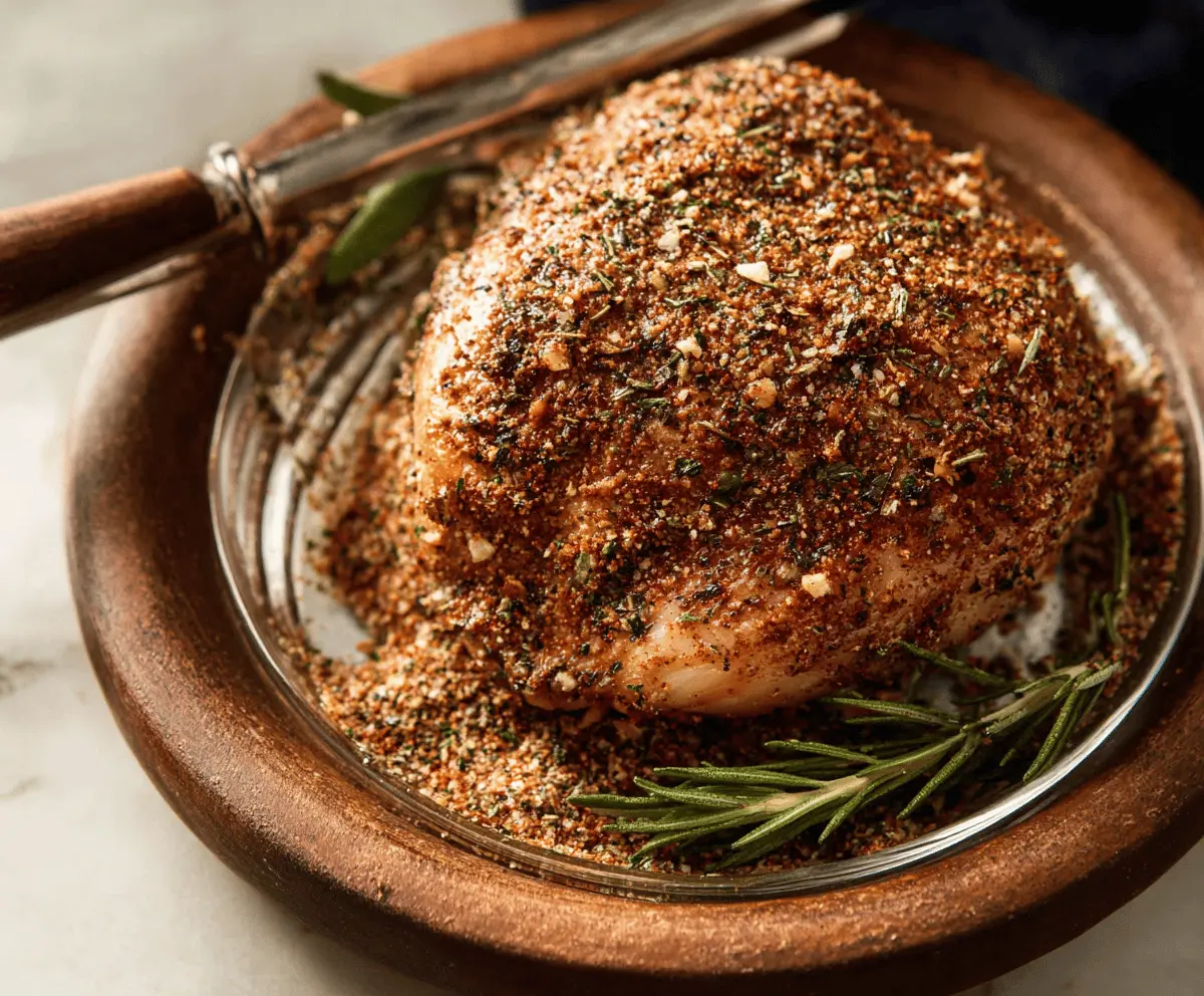 Succulent turkey being coated with a flavorful simple turkey rub for grilling or roasting.