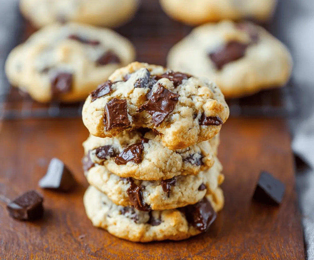 Delicious soft-batch cream cheese chocolate chip cookies fresh out of the oven.
