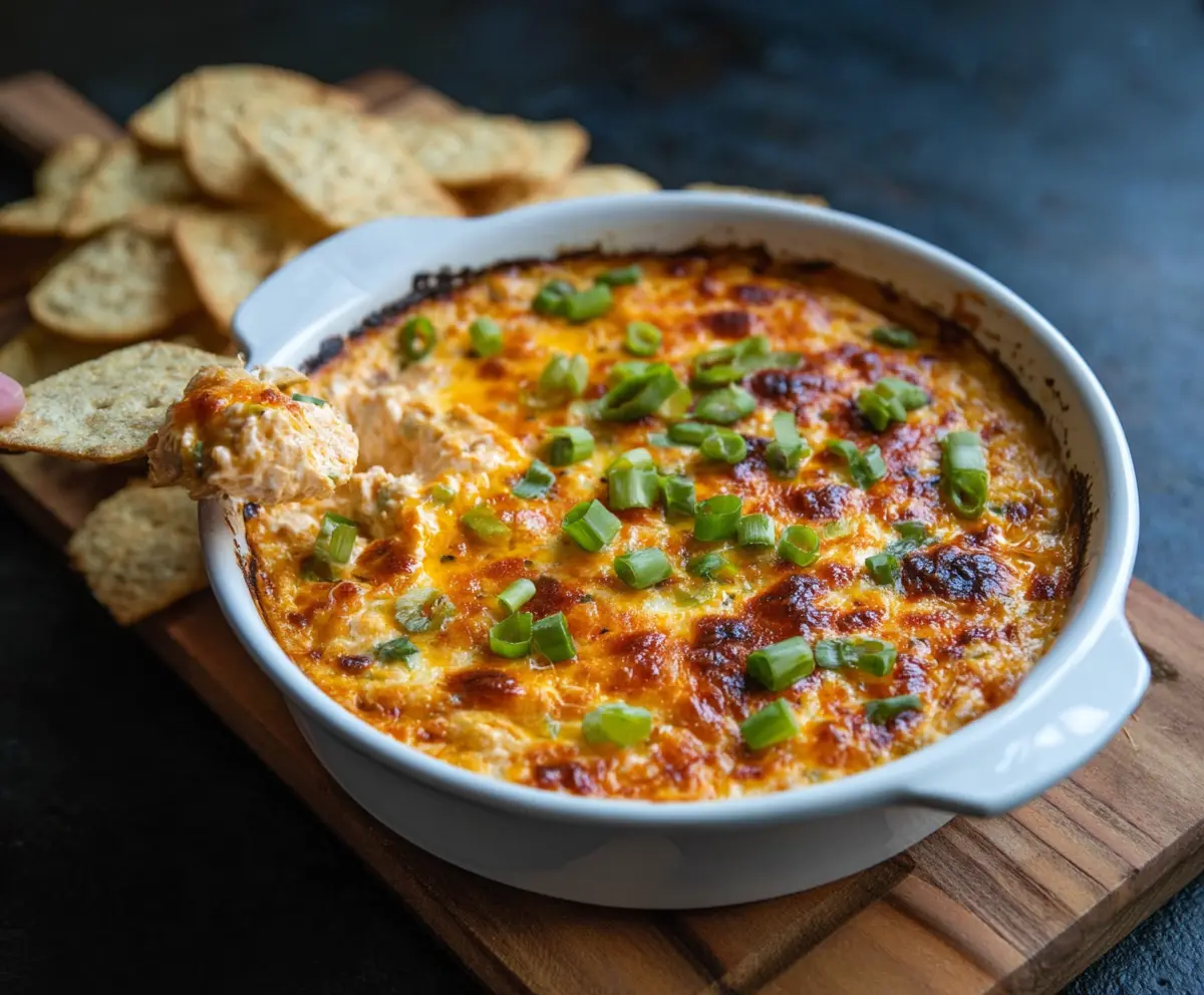 Creamy Buffalo Chicken Dip served with celery and chips, perfect for parties and game days.