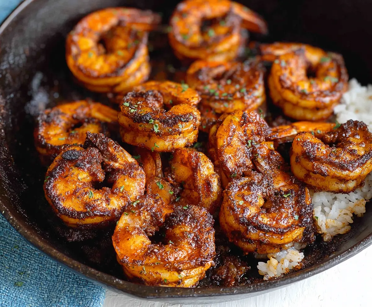 Delicious Cajun Blackened Shrimp served on a plate with herbs