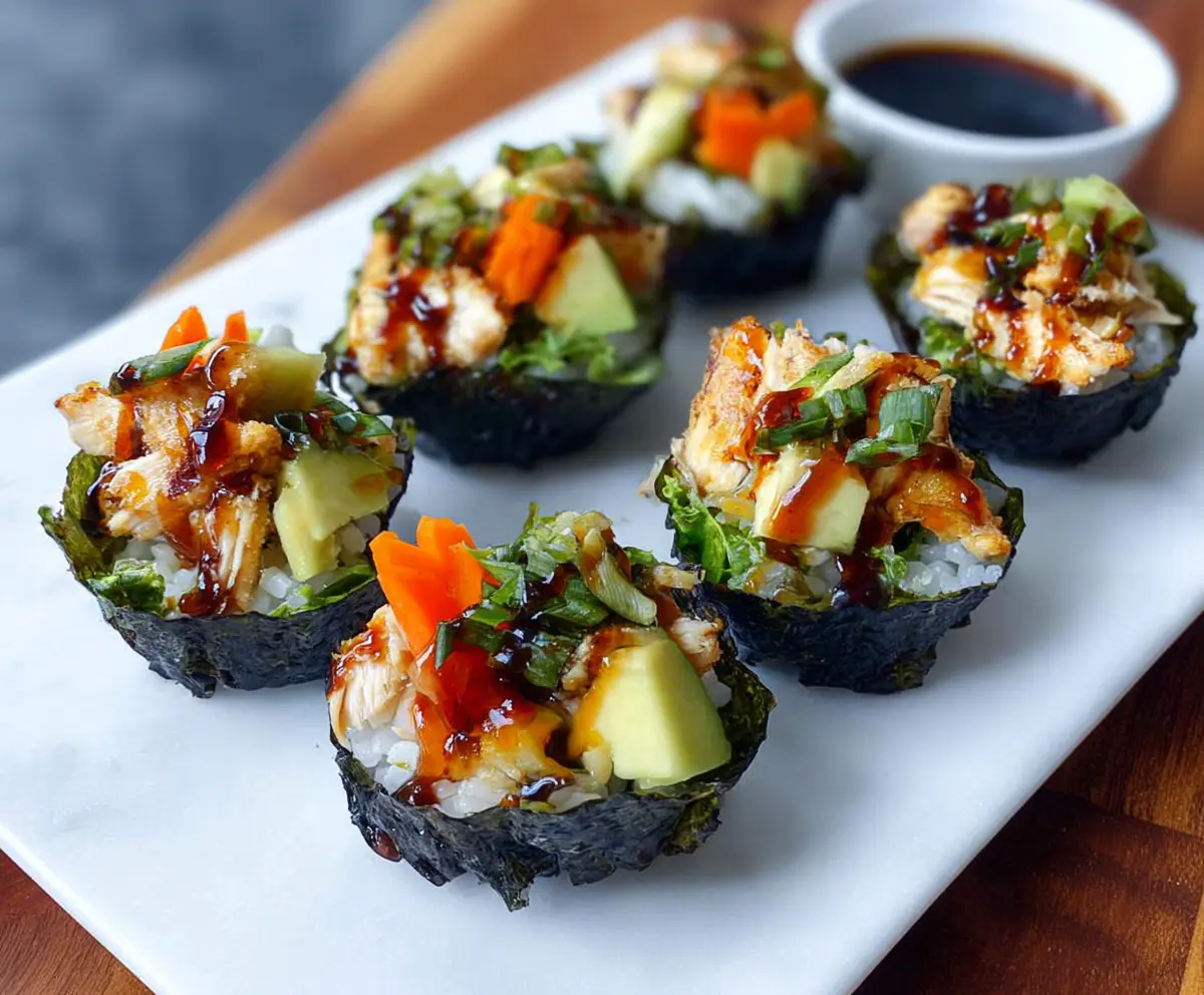 Delicious chicken sushi cups with fresh ingredients and vibrant presentation