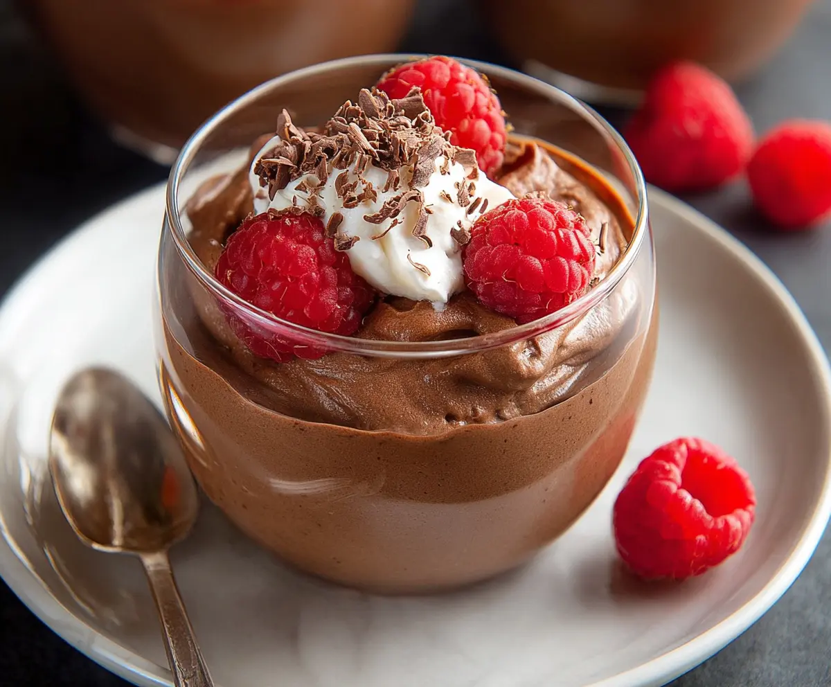 Delicious chocolate protein pudding in a glass bowl, perfect for a healthy dessert.