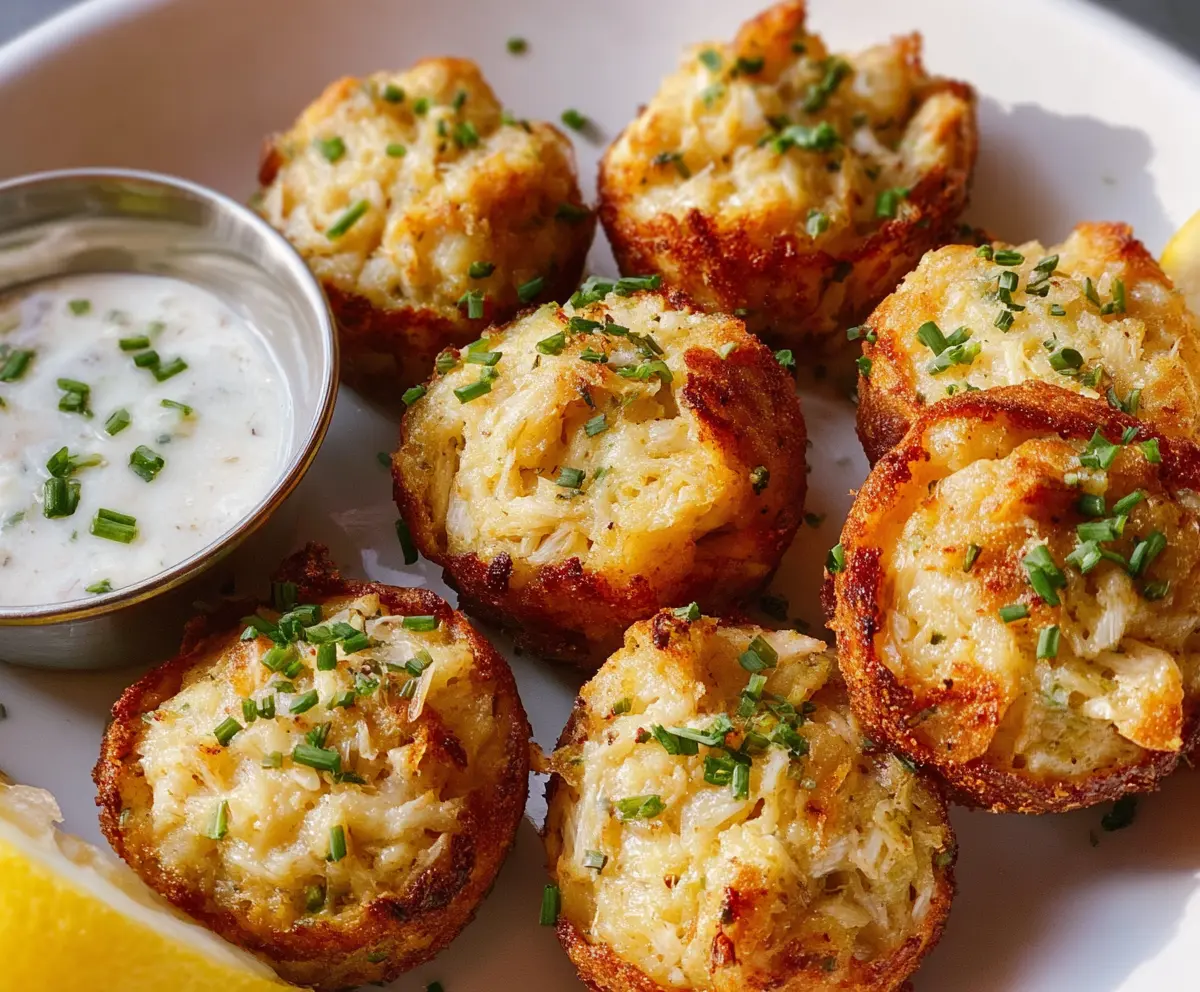 Delicious Crab Cake Bites served with lemon wedges on a white platter, perfect for appetizers.