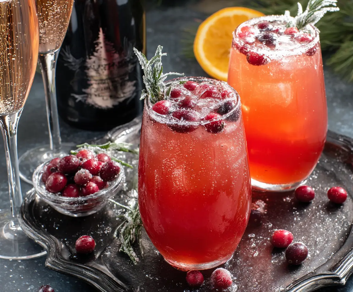 Refreshing Cranberry Prosecco Cocktail with fresh cranberries and mint garnish